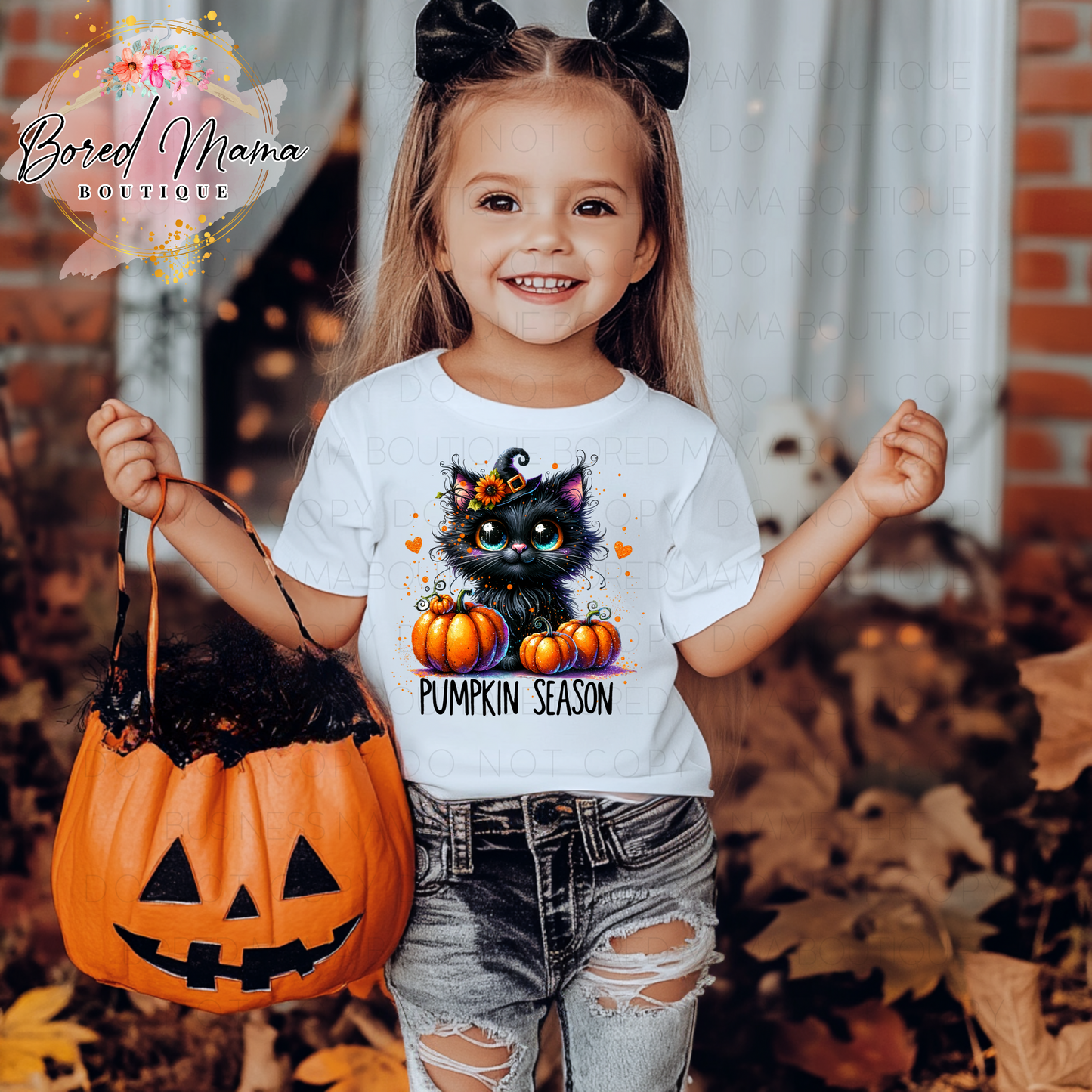 Pumpkin Season Black Cat Kids T-Shirt